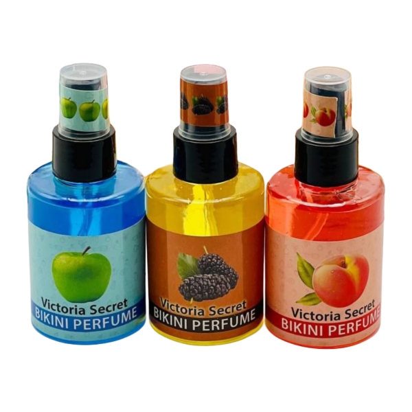 alt=مجموعه 6 عددی عطر بیکینی ویکتوریا سکرت با رایحه های توت، وانیل، هلو، سیب سبز، خربزه و آلو